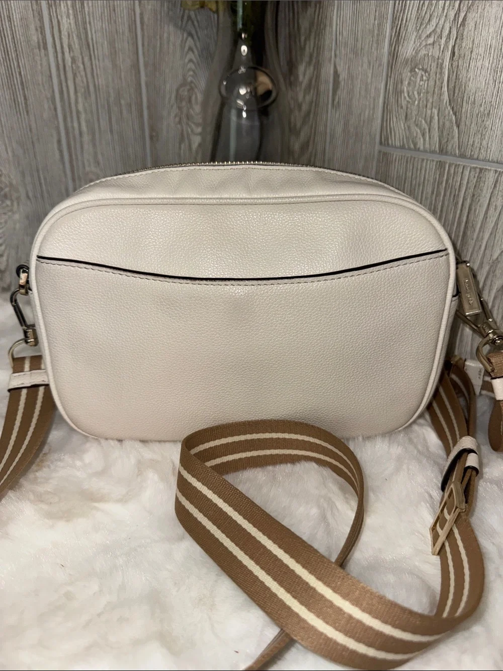kate spade Cream Leather Crossbody with Striped Strap